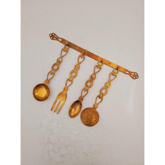 Set of 4 brass CUTLERY on the wall hanger colectable Utensils with wall … - Picture 6 of 9